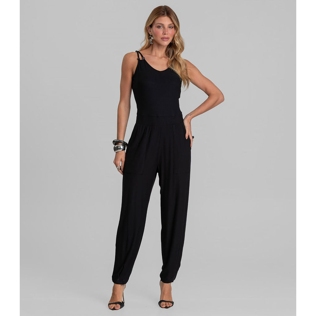 Macacão Feminino Decote em V Dianna Preto em Oferta na Shopee