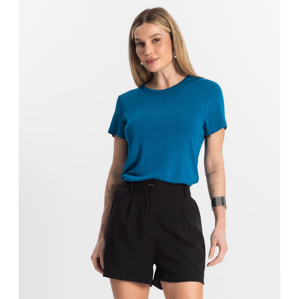 Blusa Feminina Básica Visco Tricot Rovitex Azul em Oferta na Shopee