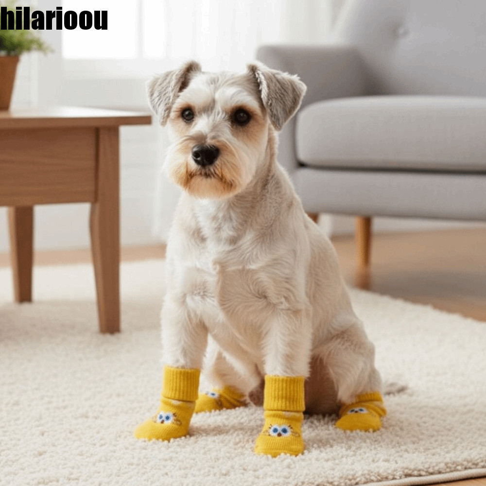 HILARIOOU 4 Unidades/Conjunto Meias Quentes Para Cachorros , Elásticas Antiderrapantes Animais De Estimação Com Padrão D