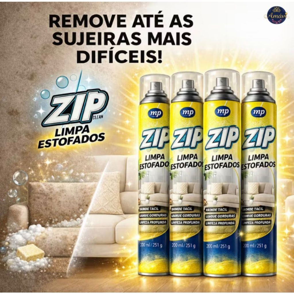 Espuma Spray Zip Clean 300ml Limpa a Seco Sofá, Estofado, Banco de Carro Limpeza Profunda
