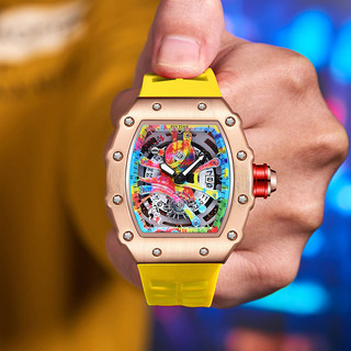 Relógio masculino estilo mecânico, mostrador único, pulseira de silicone, esportivo, à prova d'água.