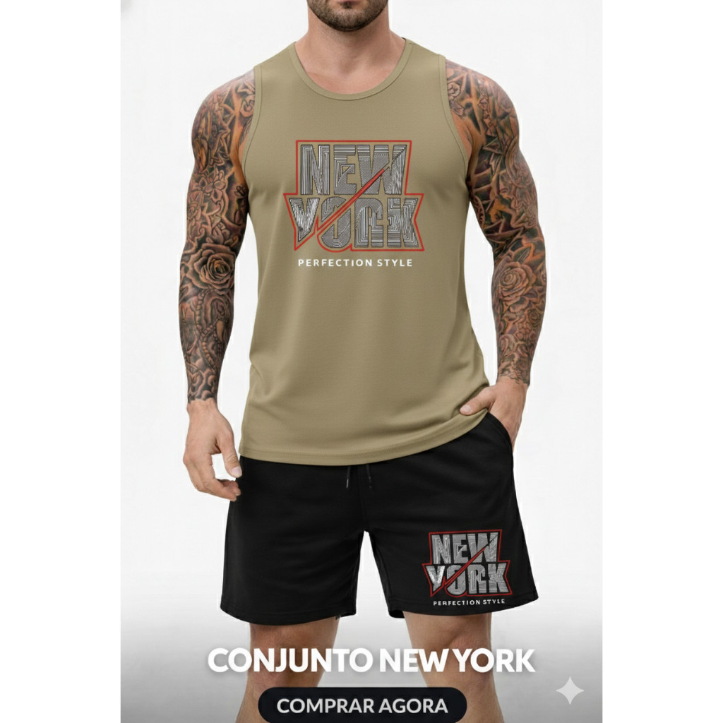 Kit Conjunto New York Fio 30.1 Regata e Bermuda Moletom PREMIUM Confortável Lançamento Toque Macio Envio Imediato