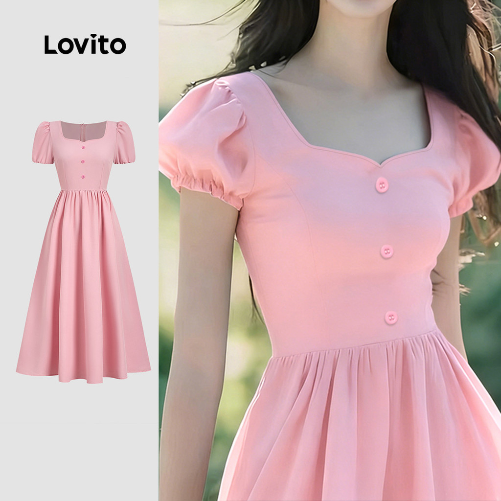 Lovito  Vestido Elegante Simples Primavera/verão Rosa para Mulheres L172ED010