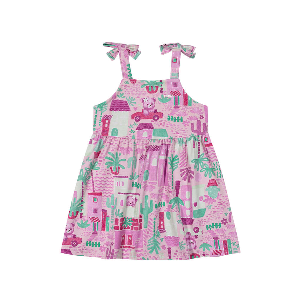 Vestido Infantil Menina Com Alças Ursinha Elian Rosa em Oferta na Shopee