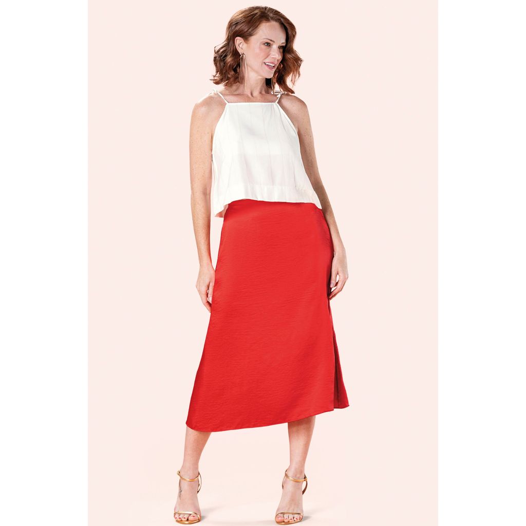 Saia Feminina Midi Lisa Marialícia Vermelho em Oferta na Shopee