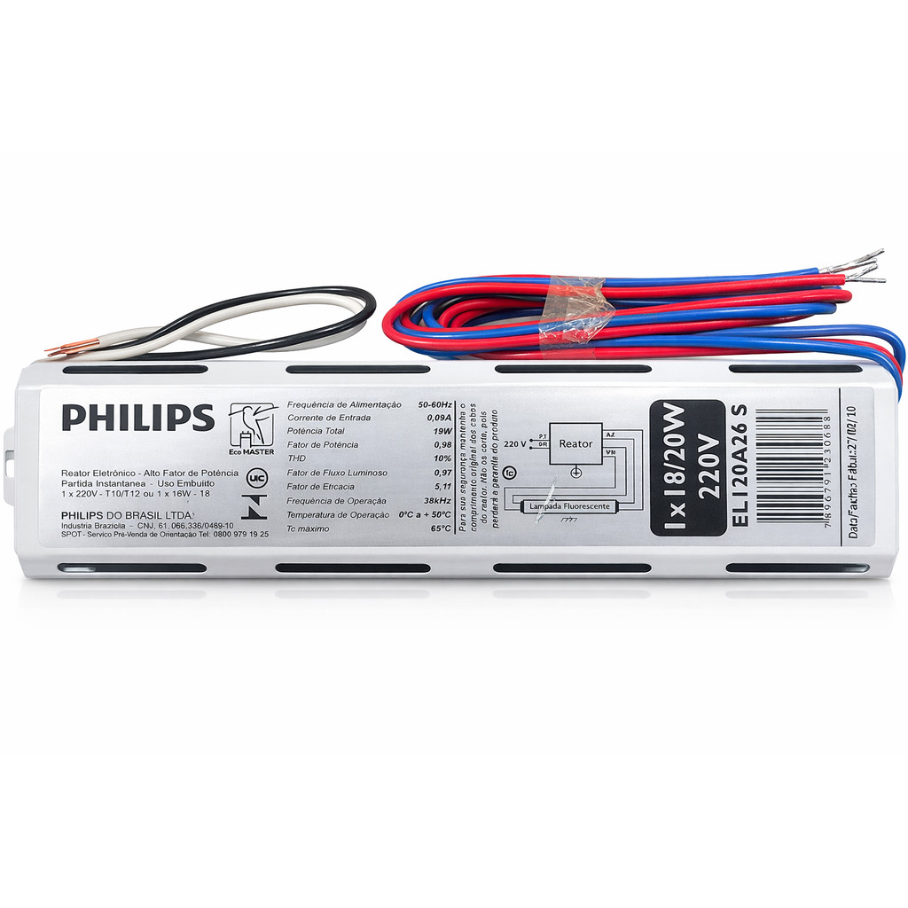REATOR ELETRÔNICO PHILIPS ELI20A26 S 1X18/20W 220V - ORIGINAL ALTA PERFORMANCE PARA ILUMINAÇÃO PROFISSIONAL