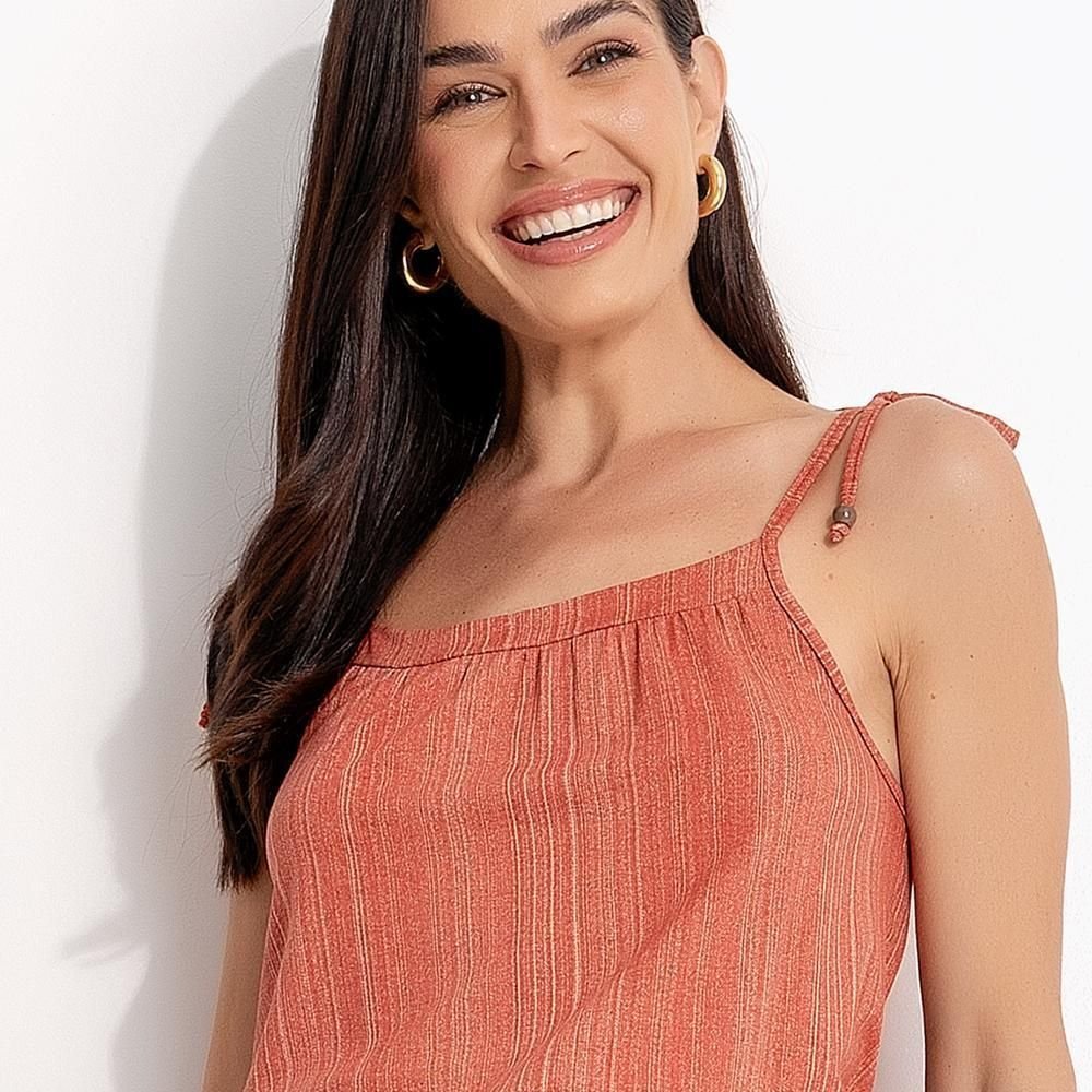 Blusa Em Malha De Viscose Quintess Listras Laranja