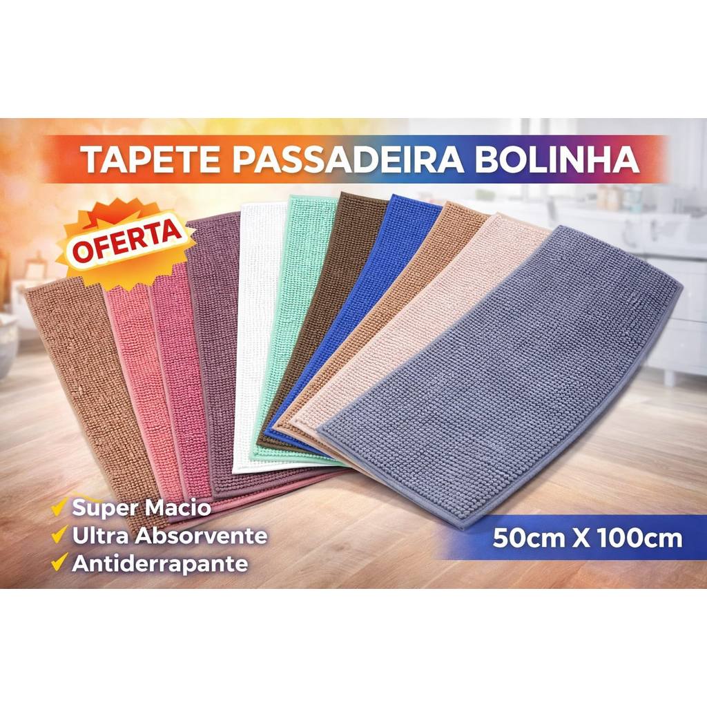Tapete GRANDE banheiro 50x100cm bolinha dedinho macarrão varias cores antiderrapante popcorn