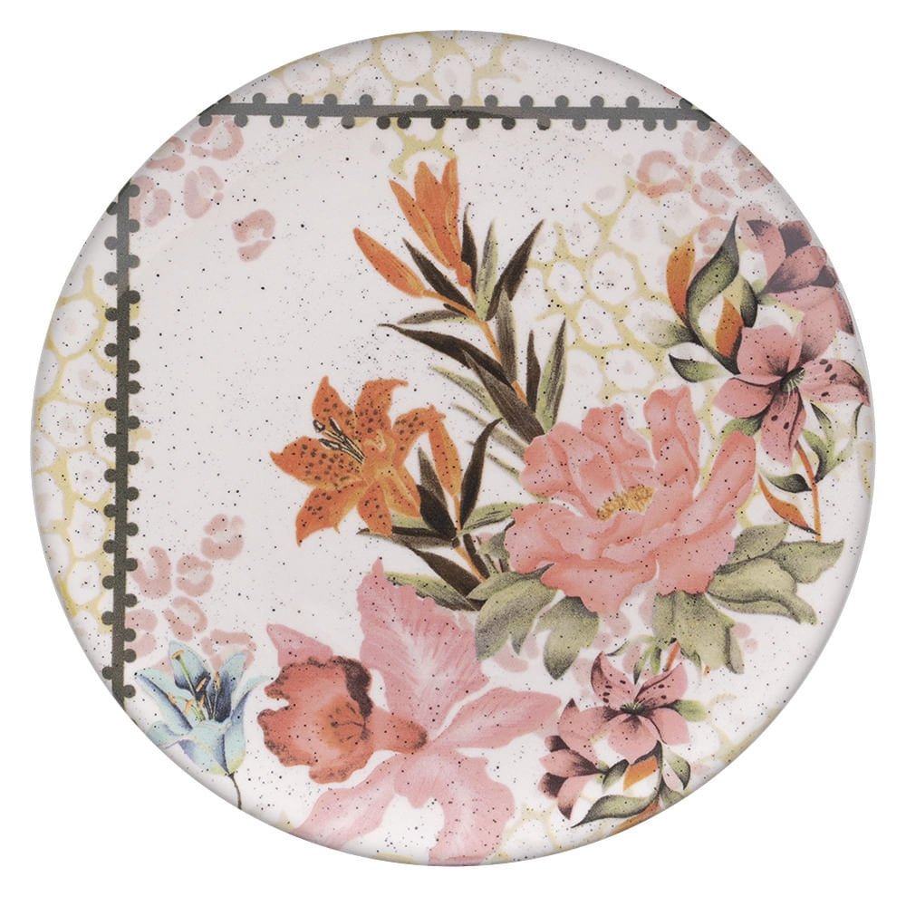 Prato Raso Oxford em Cerâmica Buquê Tropical 26cm em Oferta na Shopee