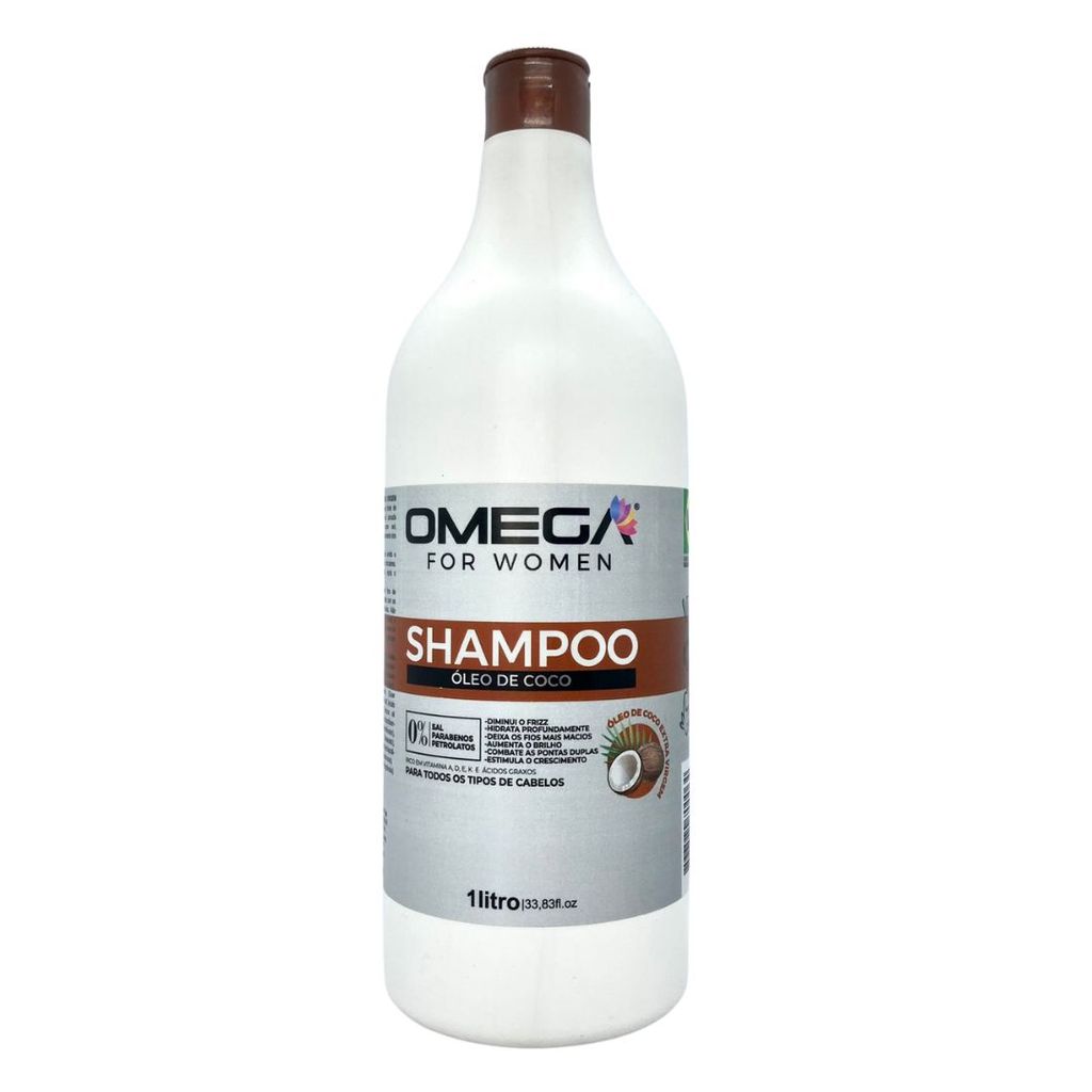 Shampoo Óleo de Coco Extra Virgem Sem Sal 1 Litro Omega Hair