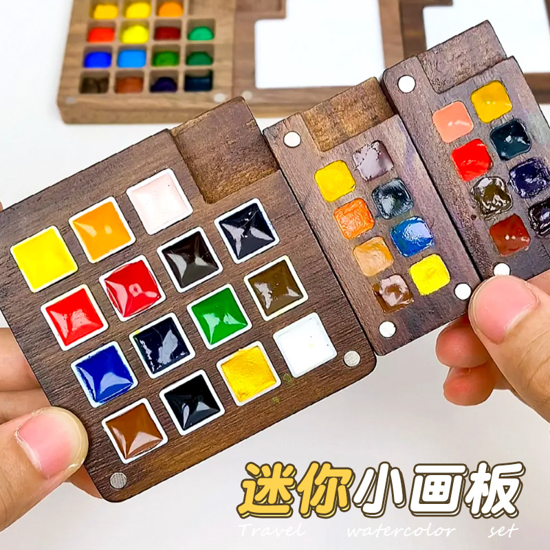 Mini prancheta portátil portátil esboço conjunto de nozes mini caixa de pintura aquarela papel aquarela gradiente livro
