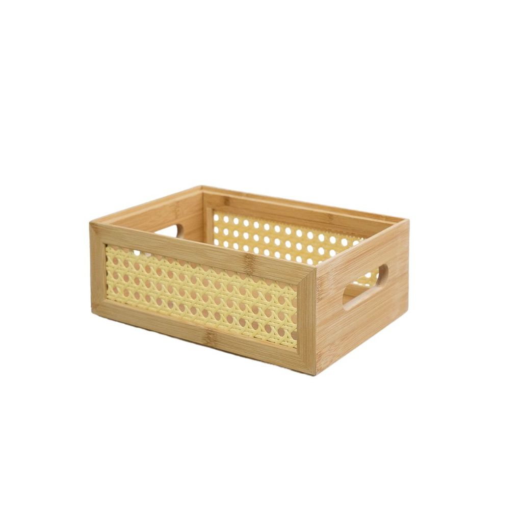 Caixa Organizadora Empilhável de Bambu E Palhinha 24cm - Oikos