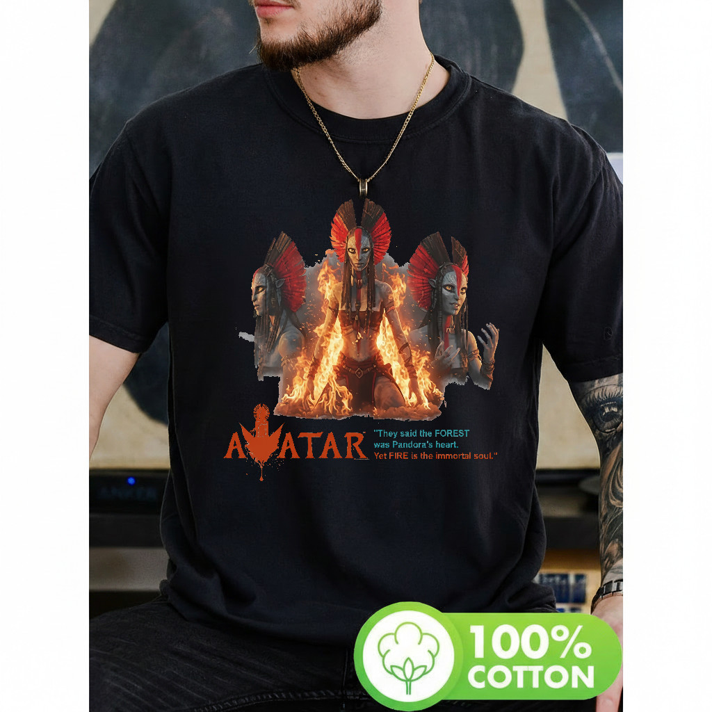Camiseta Masculina Estampa Avatar com personagens e fogo Moderna Atemporal Estilosa Fantasia