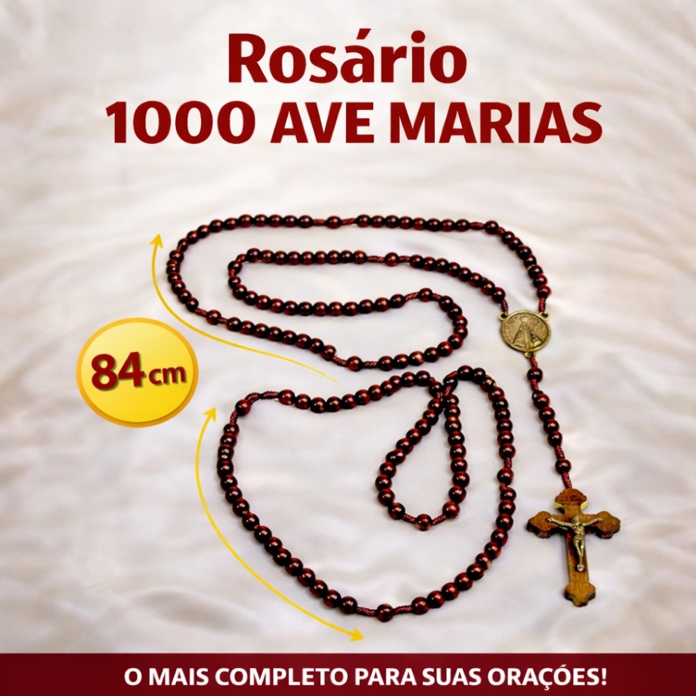 Terço Rosário de Madeira Grande Mil Ave Marias 84 cm
