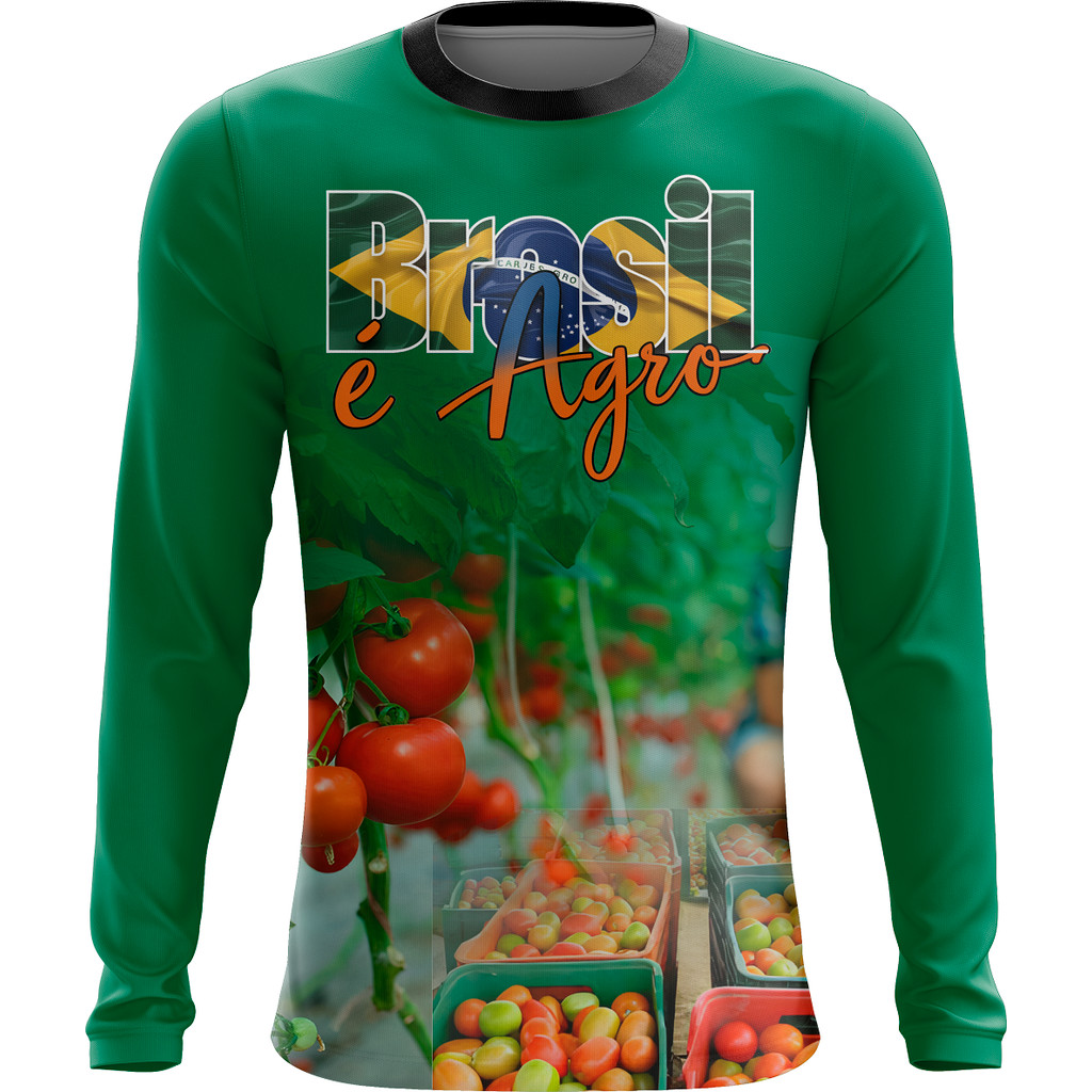Camisa camiseta agro 90 estampa tomate, tomateiro, ceasa, o brasil é agro com Proteção UV em Oferta na Shopee