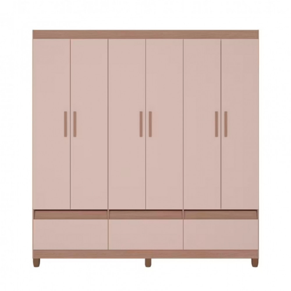 Guarda-Roupa Bartira Ilhéus com Cabideiro 6 Portas de Bater 3 Gavetas e 180cm de Largura