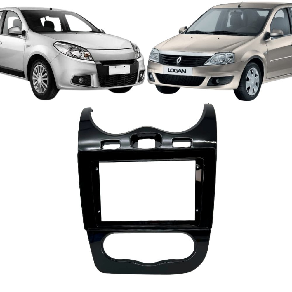 Moldura 10" Chinês Renault Logan 12/13 Sandero 12/14 - Black Piano