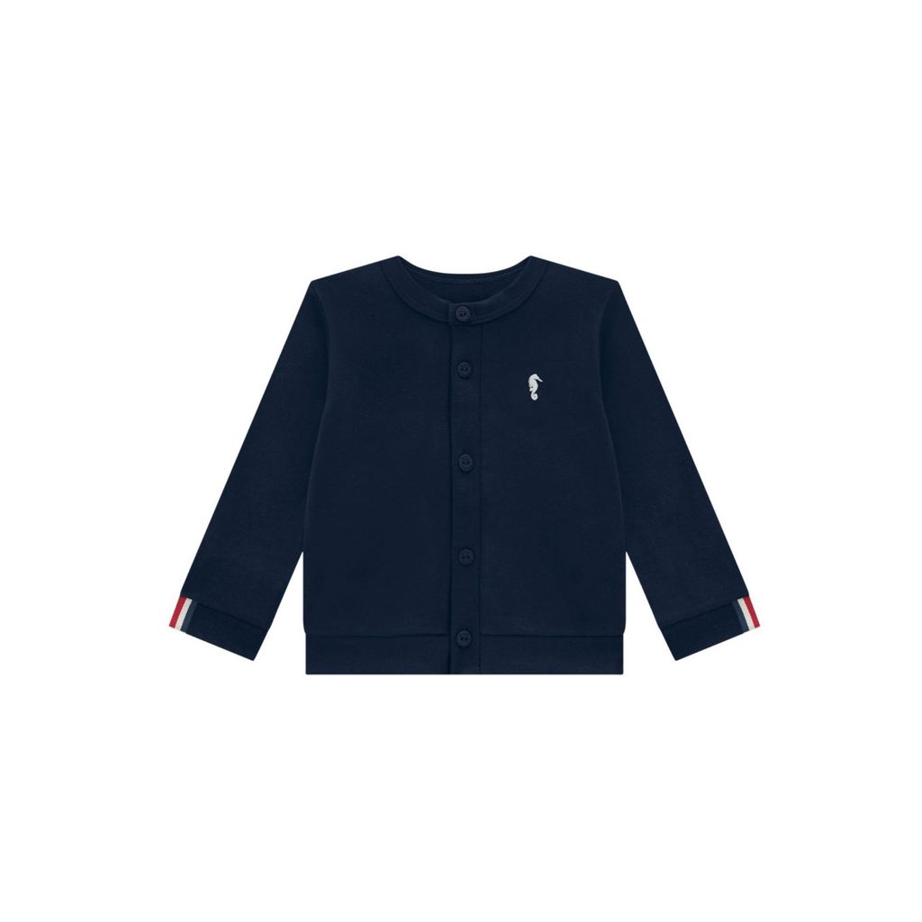 Cardigan Menino Bebê em Suedine Manga Longa Onda Marinha