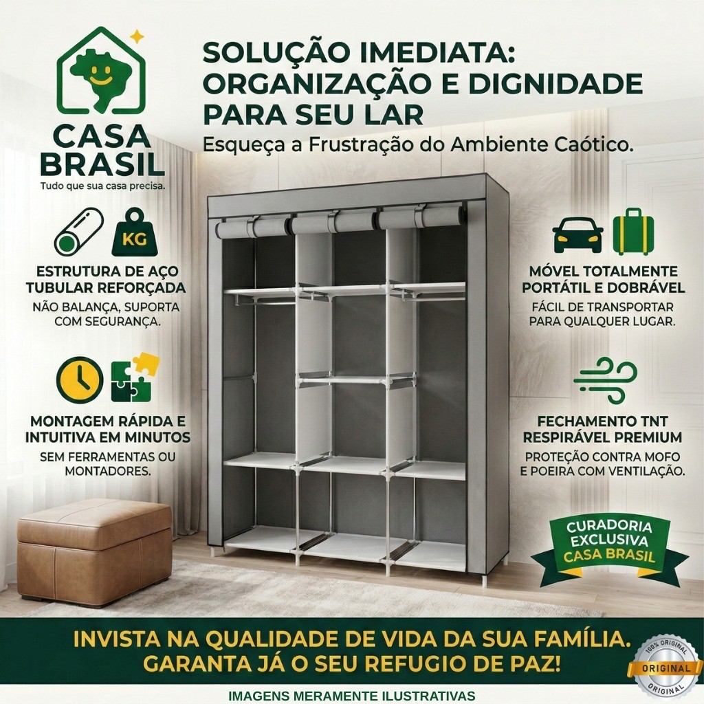 Guarda Roupa Dobrável Roupeiro Portátil Organizador De Roupas Closet Multiuso 170cm Resistente Aço