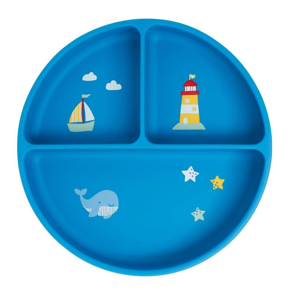 Prato De Silicone Com Ventosa e Divisórias Ursinho Navy Azul Büp Baby