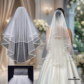 Véu De Noiva Rendado Para Casamento, Noivado com 2 modelos disponíveis (55cm e 75cm) em Oferta na Shopee