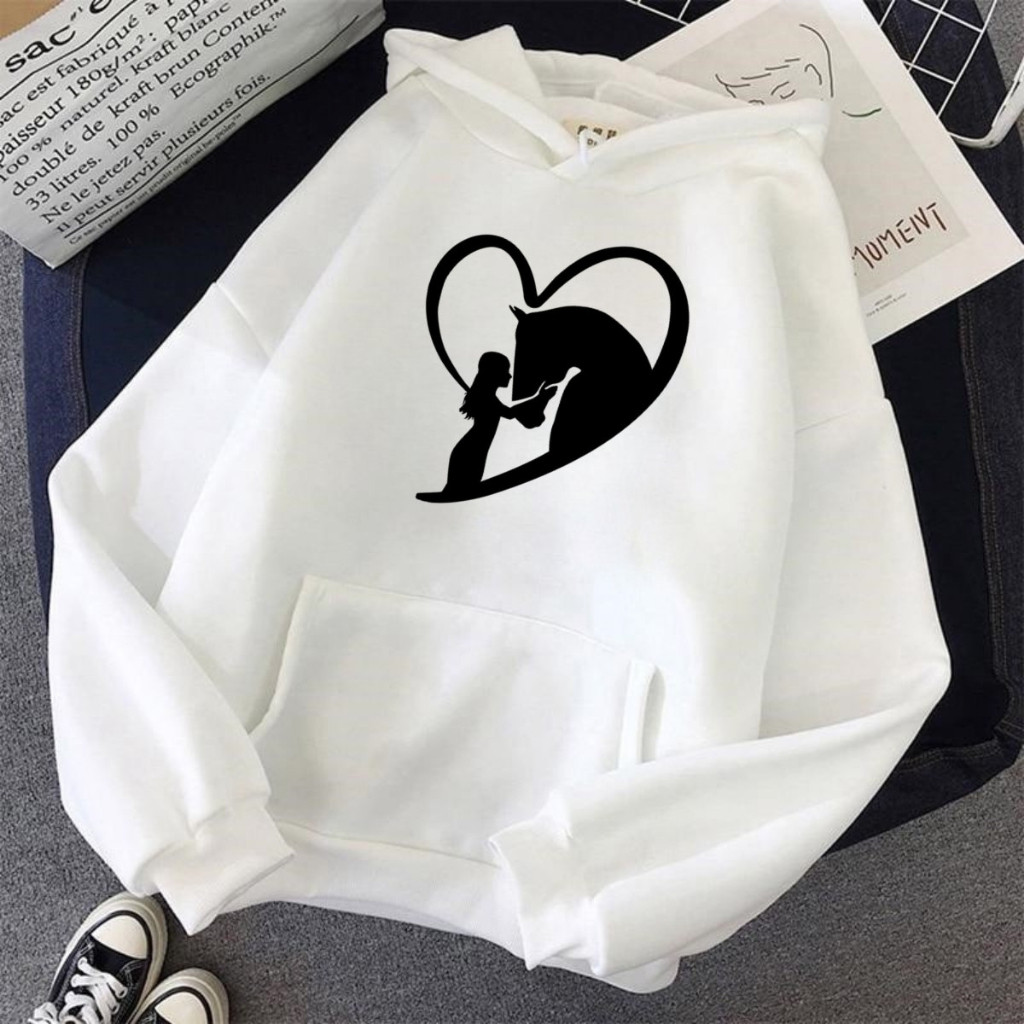 Moletom Canguru Country Cavalo Coração Menina Blusa de Frio Casaco Unissex Envio Rápido Rodeio