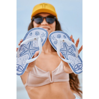 Chinelo Branco Feminino Mar&Sol Flor Azul Rosa Elegante