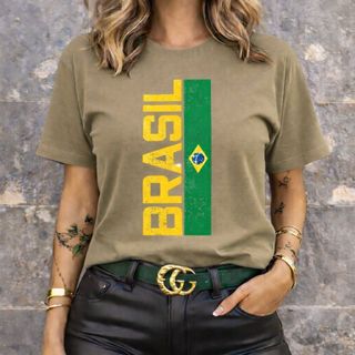 Camiseta Brasil Feminina  Estampa Bandeira do Brasil Algodão 100% 30.1 Copa Seleção Brasil