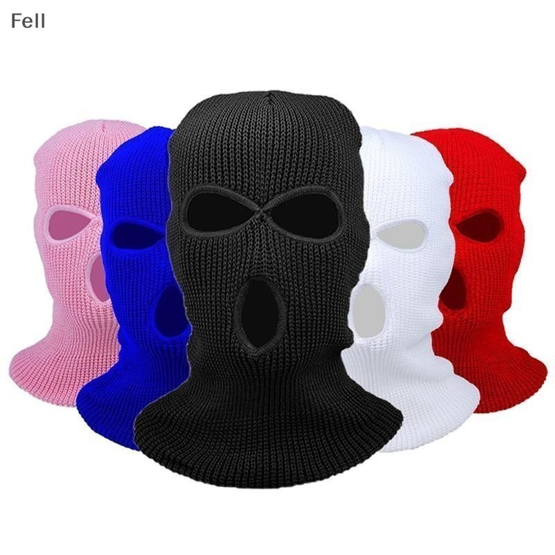 [Fel] Nova Moda Máscara De Esqui De Malha Com 3 Buracos , Balaclava De Inverno Facial Completa Quente Para Esportes Ao A