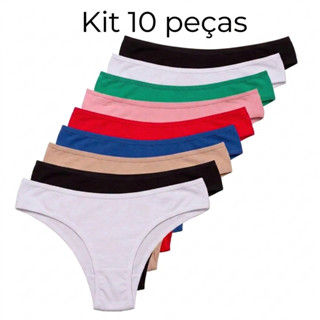 Kit 10-5 Calcinha Lisa  Confortável 100% Algodão Feminina Lingerie Mulher Dia a Dia Cores Lisas Cintura Alta em Oferta na Shopee