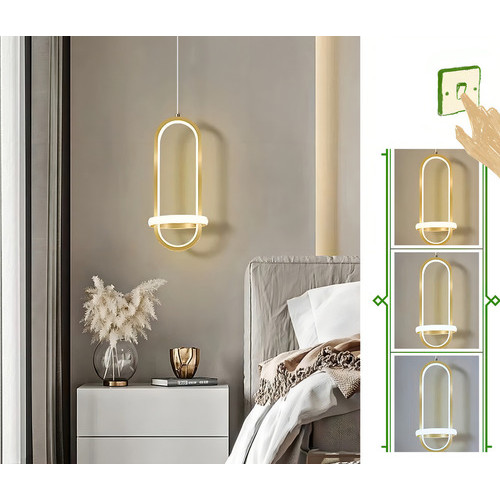 Pendente Minimalista Led Oval Com Anel Moderno Dourado Cabeceira Lavabo Ilha 3 Cores