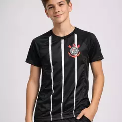 Camiseta Corinthians Coimbra Recorte Lateral Infantil Preto/Branco