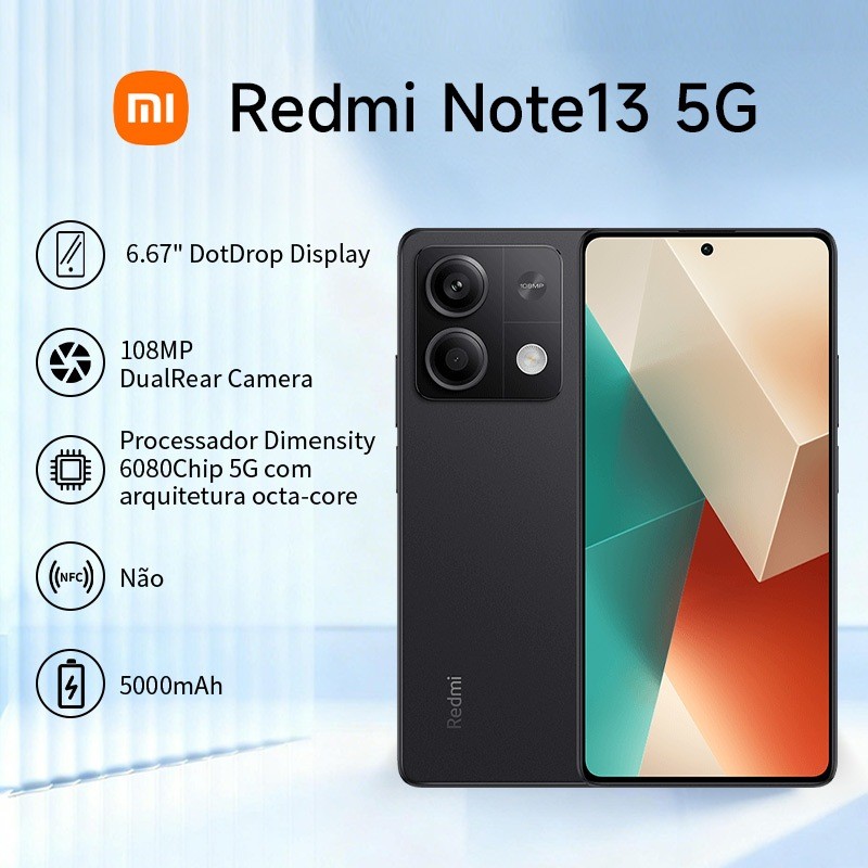 Celular xiaomi redmi note 13 5G  barato novo 256GB Câmera 108MP Versão Global