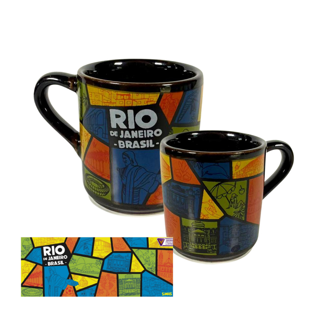 Xícara de Café Rio de Janeiro RJ Mix - 50ML Preta - Lembrança Caneca Cristo Redentor Copacabana