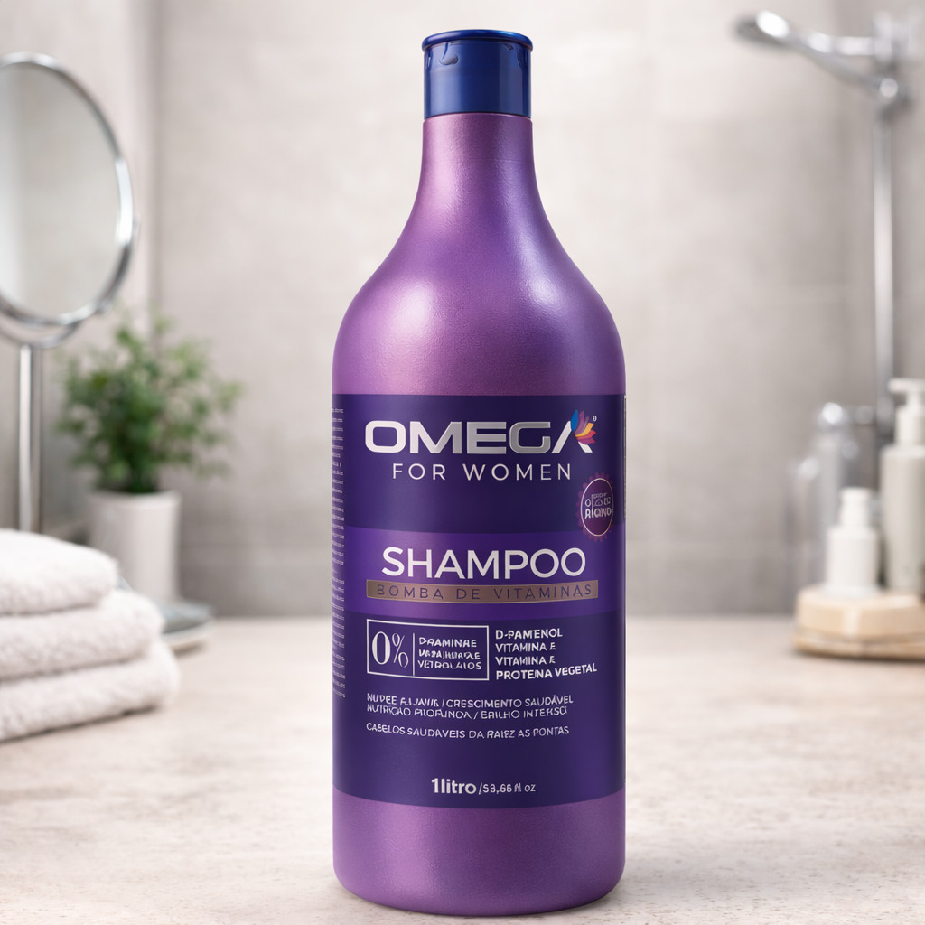 Shampoo Bomba de Vitaminas Omega Hair 1L Crescimento, Força e Hidratação Intensa