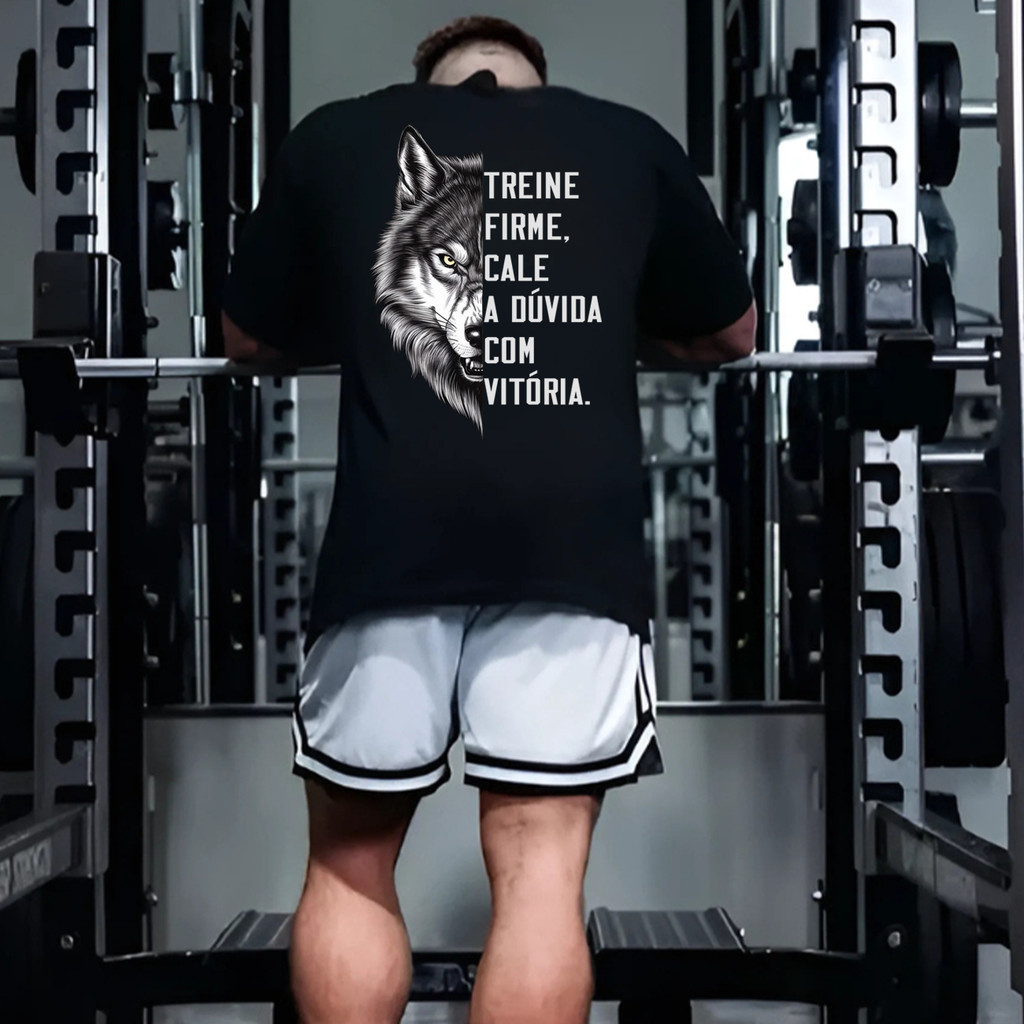 [Camiseta Vintage Masculina Algodão]HYP Camiseta Camisa Oversized Top Treine Firme Lobo Academia Musculação 100% Algodão