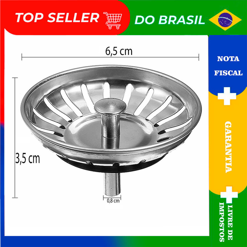 Cestinha Ralo Tampa Inox Valvula 3 1/2" ou 4 1/2" Polegadas em Oferta na Shopee