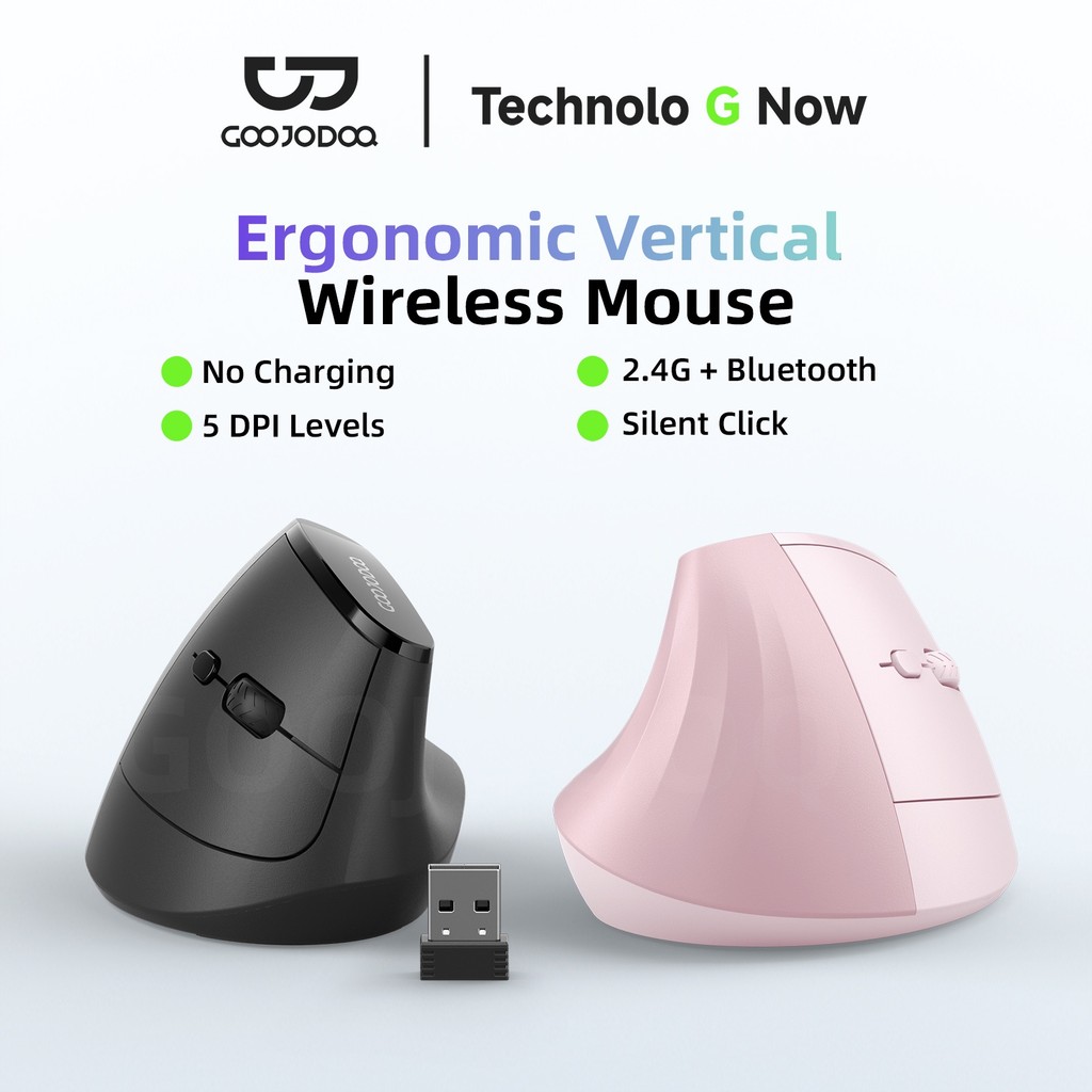 Mouse Sem Fio GOOJODOQ Silencioso Modo Duplo 57 ° Ajuste De DPI De Precisão De 5 Níveis De Ângulo Vertical Ergonômico em Oferta na Shopee
