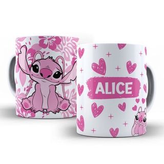 Caneca Personalizada Stitch Porcelana - Com Seu Nome  Perfeita