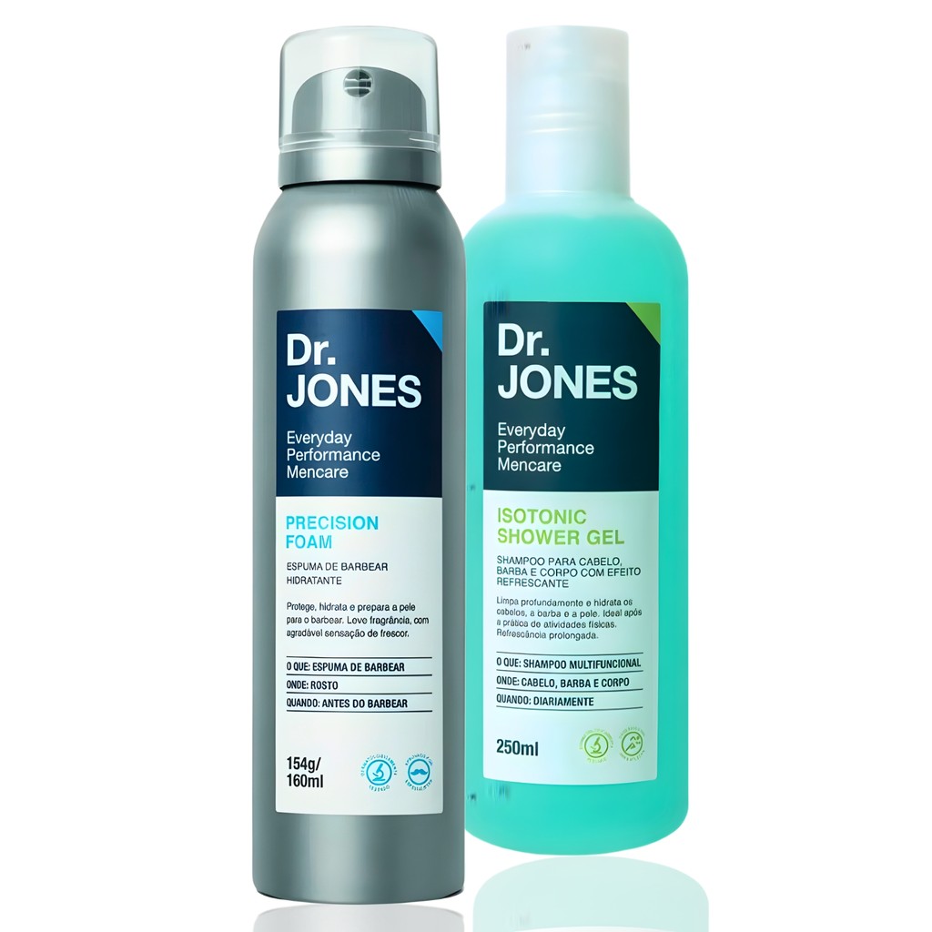 Kit Dr Jones Espuma de Barbear Precision Foam 160ml + Shampoo 3 em 1 Isotonic Shower gel 250ml