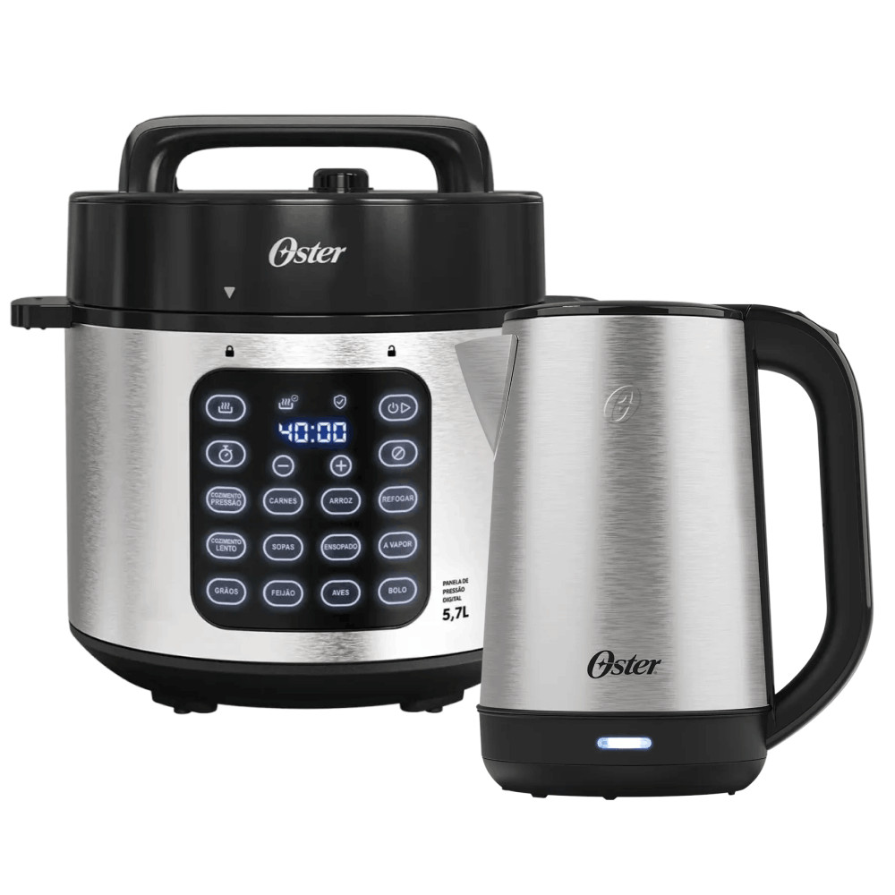 Kit Panela de Pressão Elétrica e Chaleira Elétrica Inox Oster