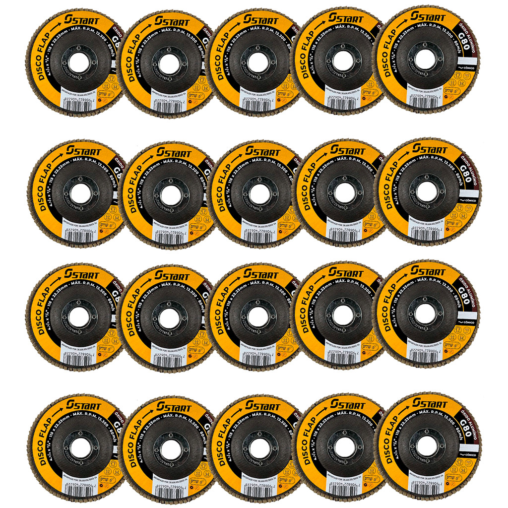 Kit 20 Discos De Lixa Flap 4.1/2 Grão 80 Esmerilhadeira