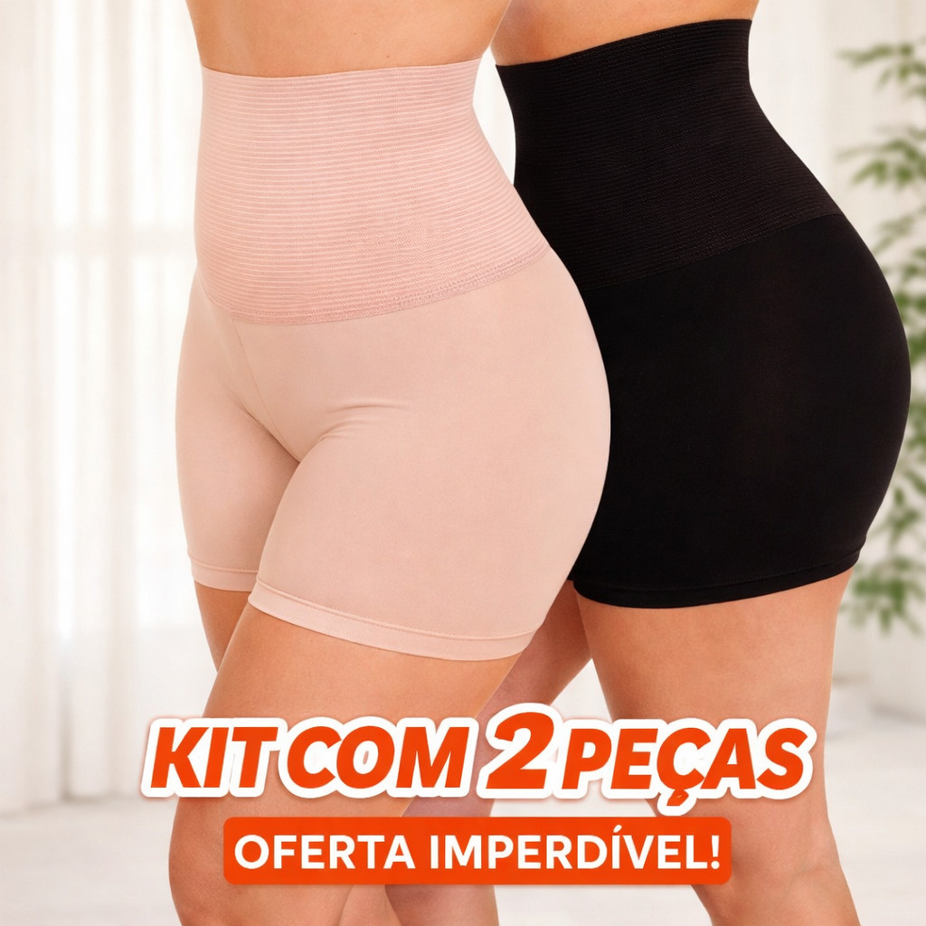 Kit 2 Shorts Anágua Modelador Alta Compressão Cintura Alta Redutor Barriga Cintura Fina na Hora Galena Levanta Bumbum