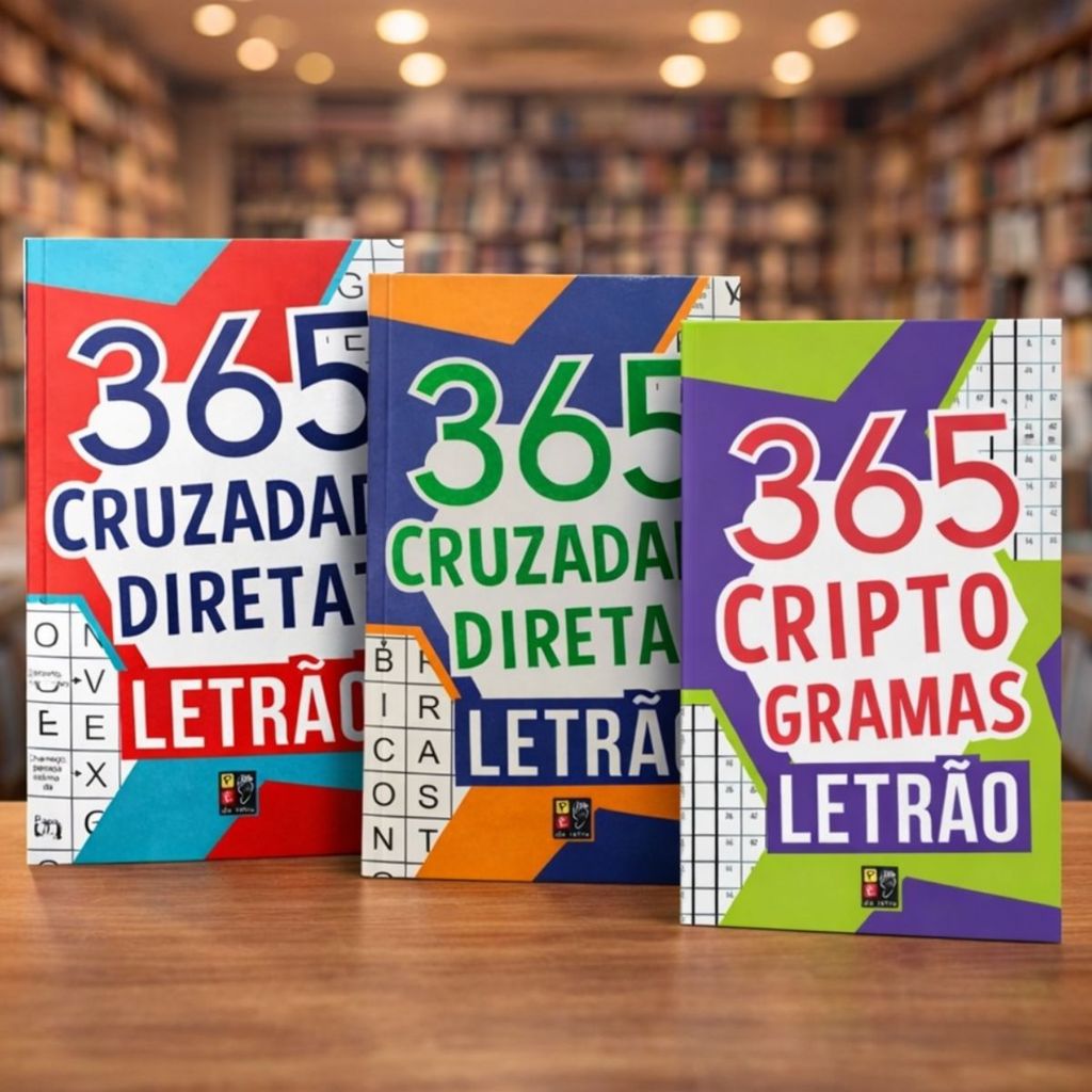 Kit 3 Livros | 365 Palavras Cruzadas Diretas + 365 Criptogramas | Letrão