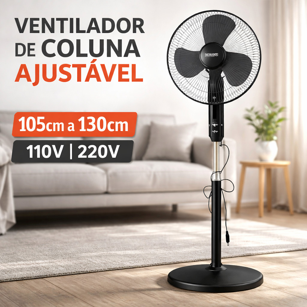 Ventilador de Coluna Torre com Ajuste De Altura 105cm a 130cm Livremente 110 Volts ou  220 Volts