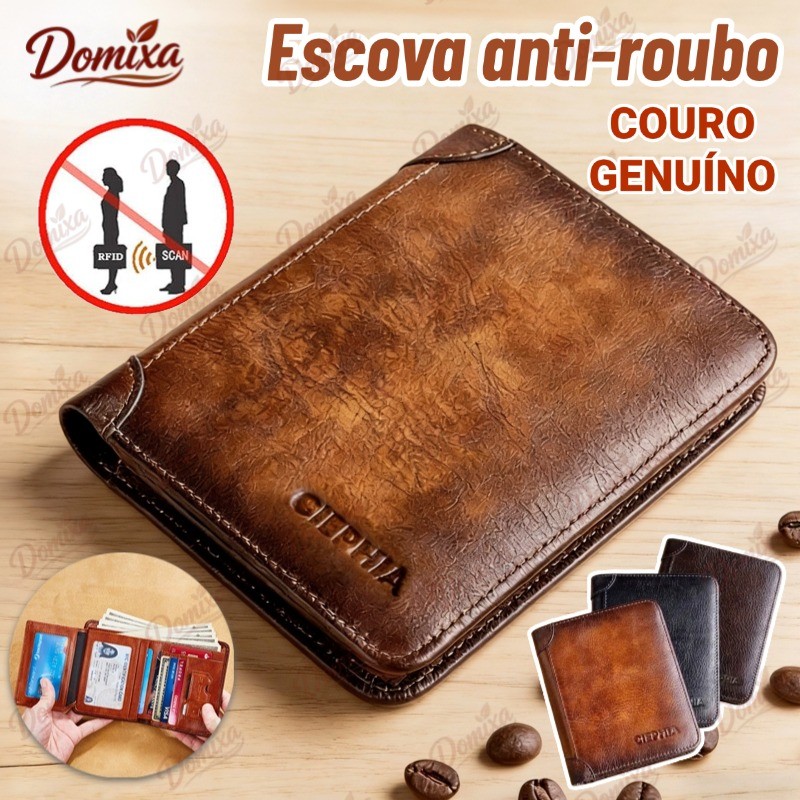 Carteira Antifurto Masculina De Couro Legítimo Vintage De Trifold E Bifold À Escolha Carteira estilo executivo-DO
