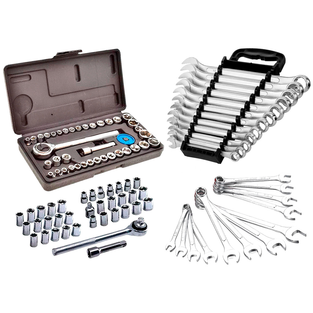 Kit Jogo De Ferramentas 40 Peças + Chave Combinada Soquetes