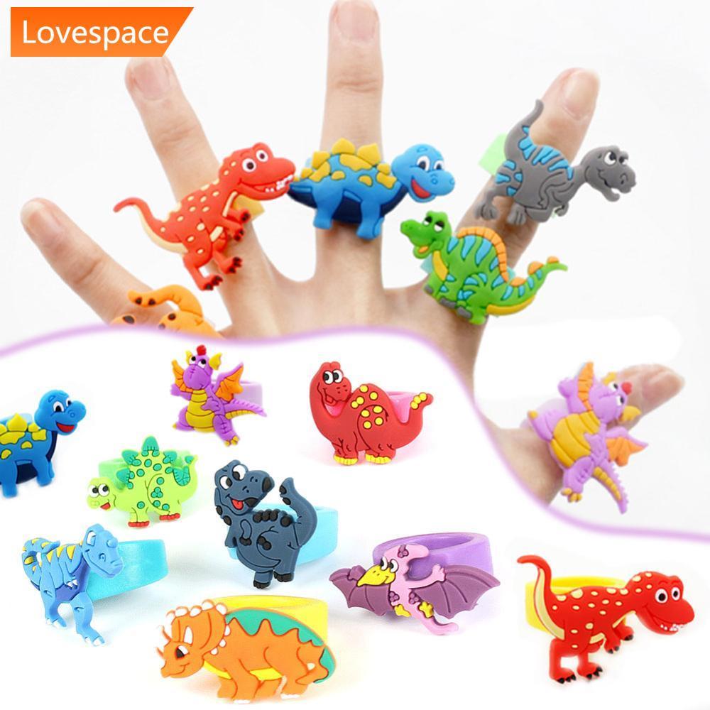 LS-STORE 5 Pçs Bonito Dos Desenhos Animados Dinossauro Crianças Anéis Kawaii Meninos PVC Anel De Dedo Criança Jóias Fest