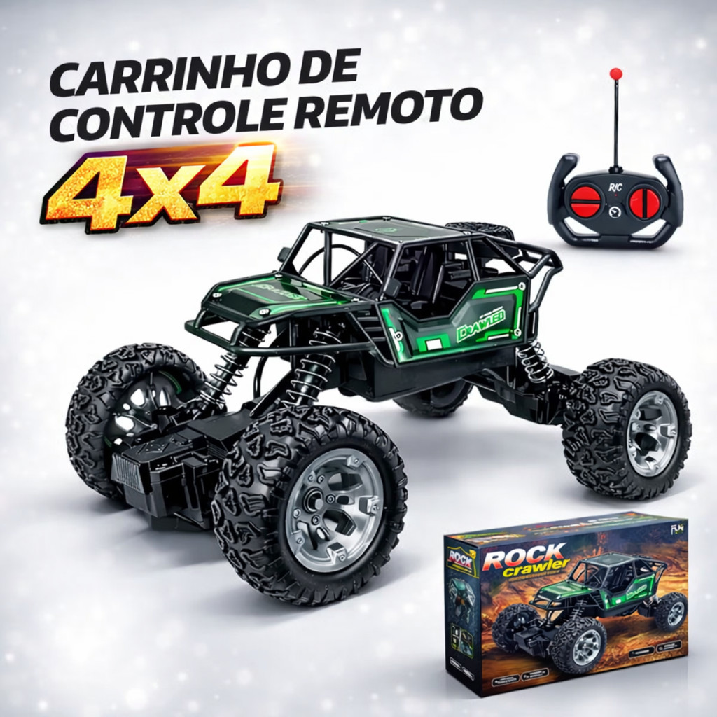 Carrinho de Controle Remoto 4x4 Recarregável USB Anda Na Terra Jeep Off Road Rock Crawler