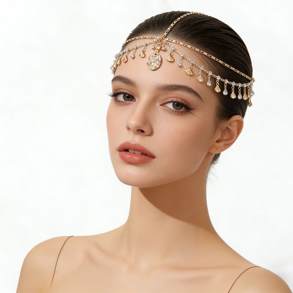 Tiara Indiana Boho Feminina Dourada/Prata – Head Chain com Pingentes, Acessório de Cabelo Festa Carnaval